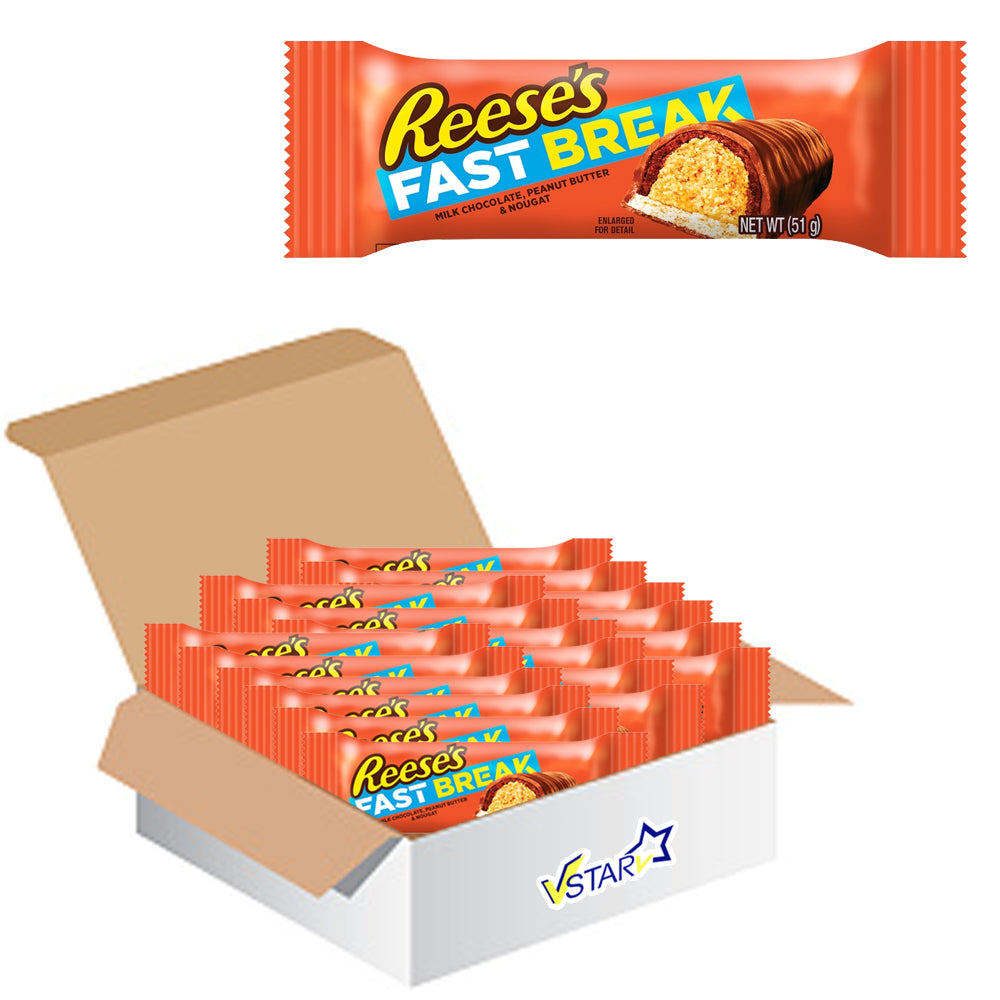 Reese's Fast Break Bar 51g - Chewy Nougat, Peanut Butter, and Milk Chocolate Delight - Perfect American Snack for Break-time