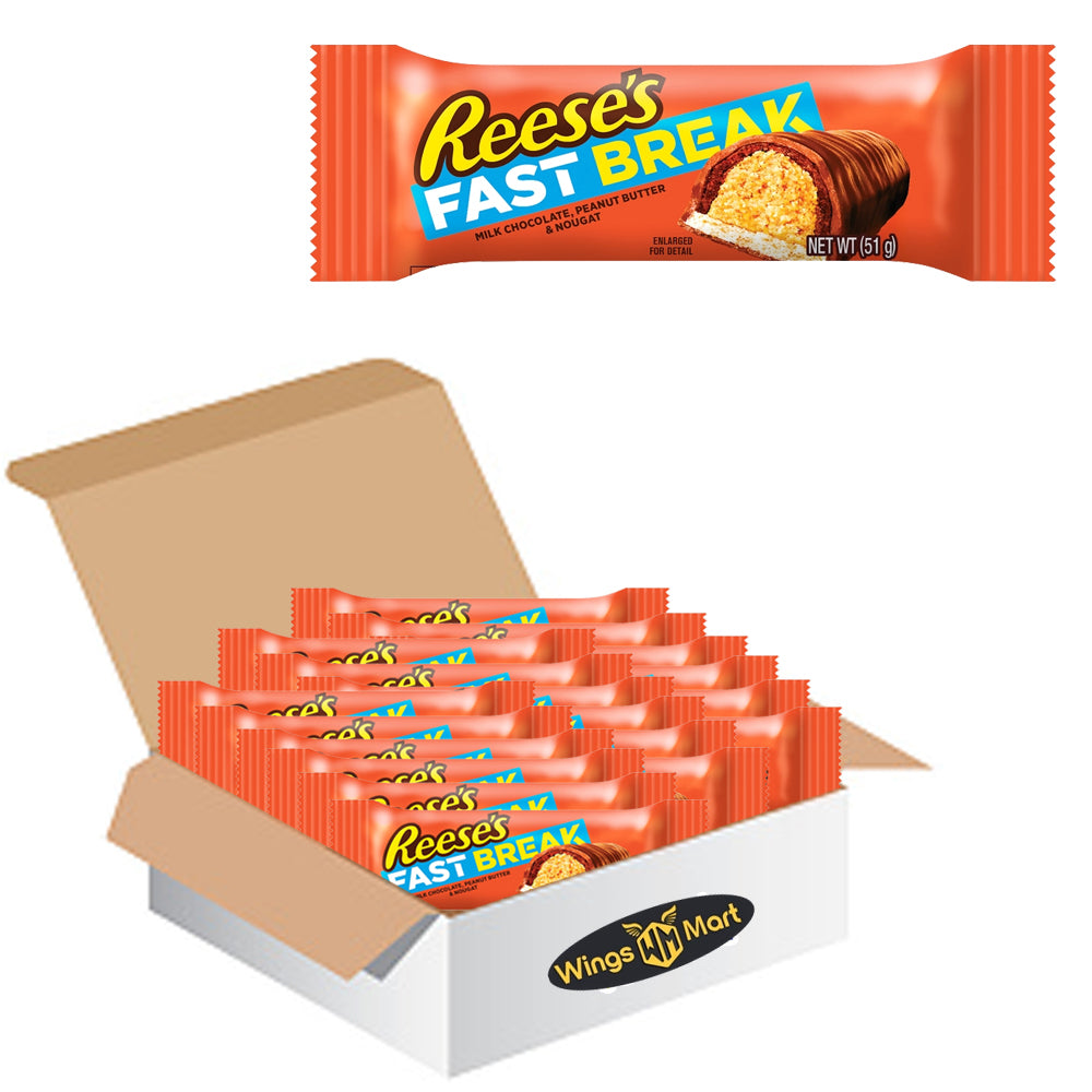 Reese's Fast Break Bar 51g - Chewy Nougat, Peanut Butter, and Milk Chocolate Delight - Perfect American Snack for Break-time