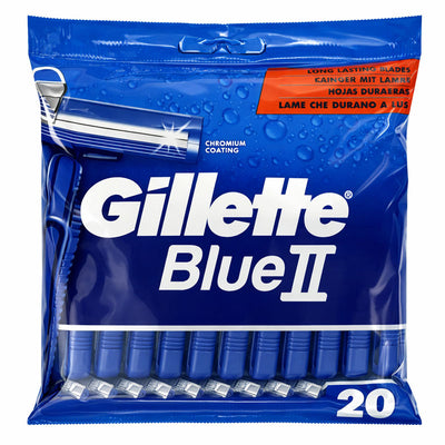 Gillette Blue II Disposable Razors 20 Pack Twin Blade Men's Shaving Razors