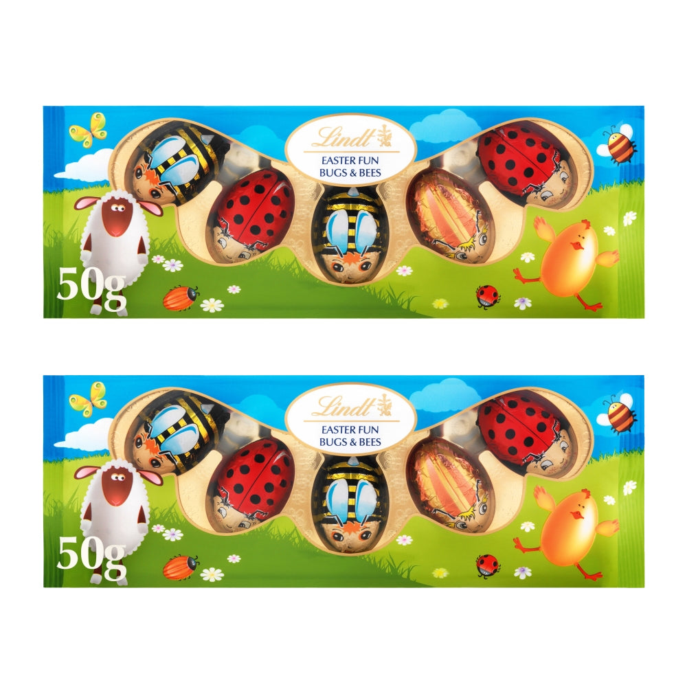 2 x Lindt Easter Milk Chocolate Fun Bugs & Bees 5 Pack 50g