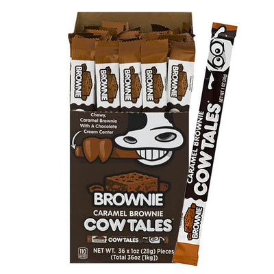 Goetze's Caramel Brownie Cow Tales - 36 x 28g Packs - Decadent Chewy Caramel with Chocolate Cream Centre - Iconic American Candy