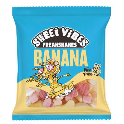 Sweet Vibes Banana Freakshake Bag 12 x 105g | Unique Banana, Vanilla, and Strawberry Mashup Candies | Perfect for Teens