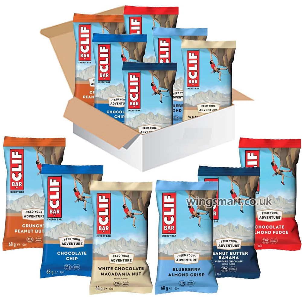 12 x Clif Bar Energy Mixed Bars Crunchy Peanut Butter, Fudge, Chocolate Chip, Blueberry Almond, Banana, White Chocolate Macadamia Nut 68g