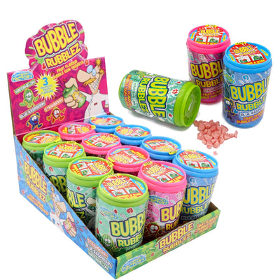 Crazy Candy Factory Bubble Rubbles - 12 x 60g Cans | Fruity Bubble Gum Nuggets in Watermelon, Blue Raspberry & Strawberry Flavours | Fun Novelty Sweet Treat for Kids & Adults