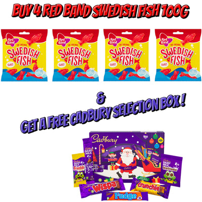 4 Red Band Swedish Fish 100g + Free Cadbury Box!