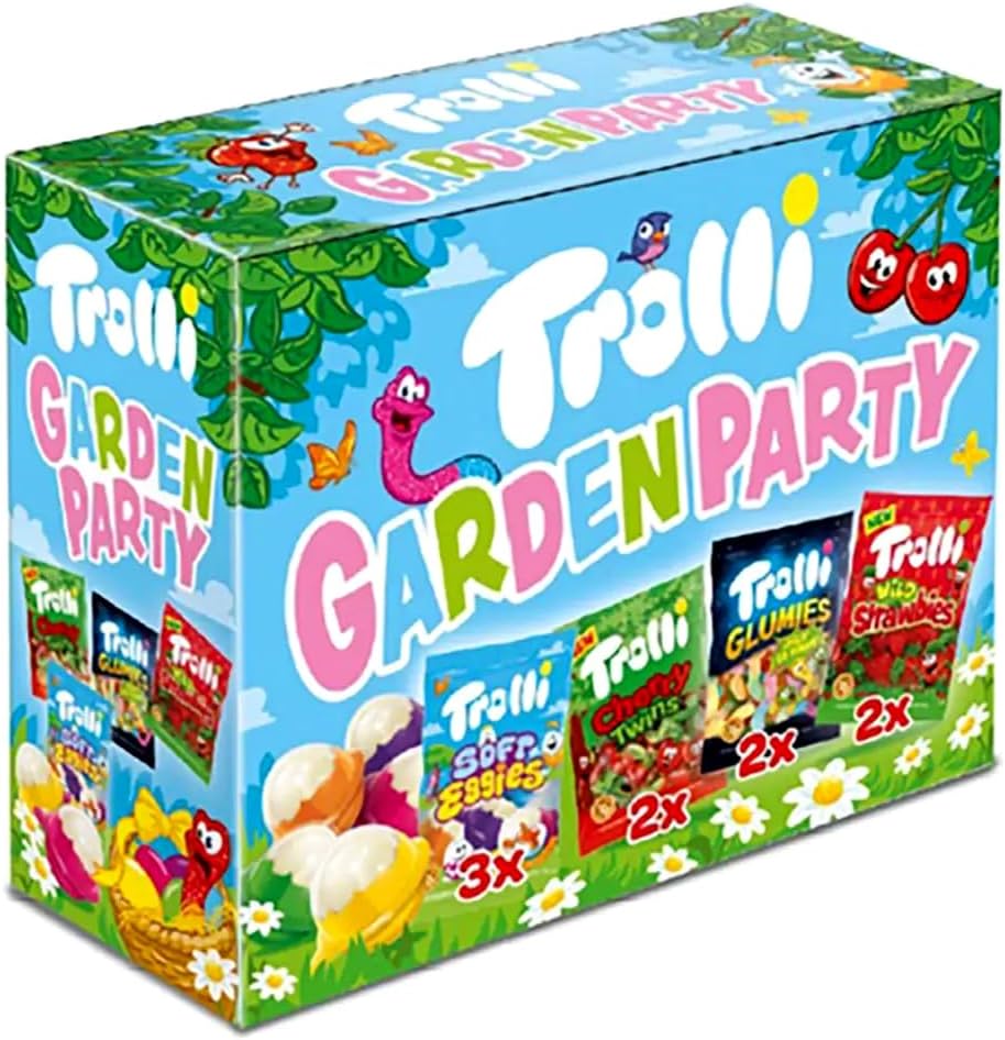 Trolli Garden Party Box, 825g - Delicious Chewy Gummies, 9 Individual Packs, 4 Flavours, Recyclable Packaging