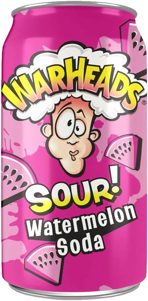 Warheads Sour Variety Pack Soda Cans 355ml (Pack of 5) – Lemon, Blue Raspberry, Black Cherry, Green Apple, Watermelon