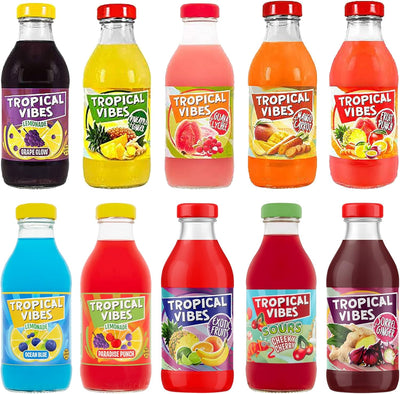 Tropical Vibes Beverage Collection - Exotic and Classic Flavors Mix, Natural Fruit Juice Lemonade, Refreshing Summer Drinks -300ml - Pack of 10