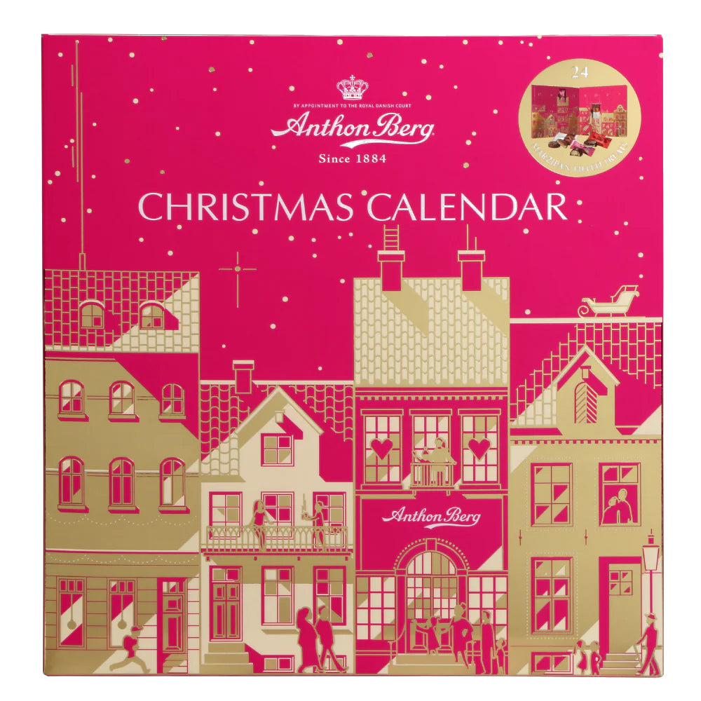 Anthon Berg Christmas Marzipan Gift Set  Marzipan Advent Calendar Raspberry Orange Liqueur & Luxury Gold Chocolate Box