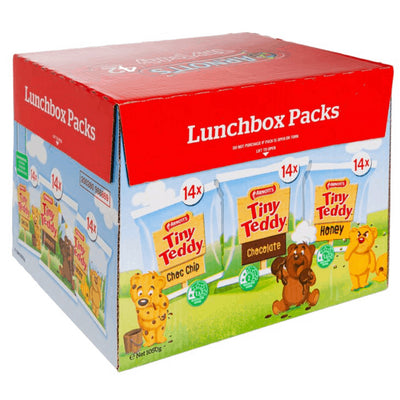Arnotts Tiny Teddy Variety Pack 42x25g- Lunchbox Choc Chip, Chocolate, Honey Flavours - Bulk Value Pack