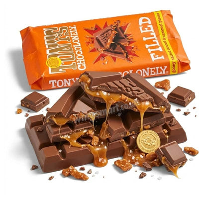 Tony's Chocolonely Milk Chocolate Caramel Sea Salt Crunch Filled Bar 135g (Pack of 4)