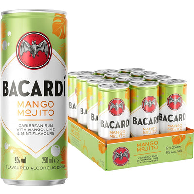 BACARDÍ Mango Mojito Premix Rum Cocktail, 25cl (Case of 12)