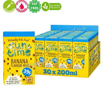Banana Flavour UHT Milk Drink 200ml x 30 Pack Funtime Skimmed Milk Banana Beverage PMP