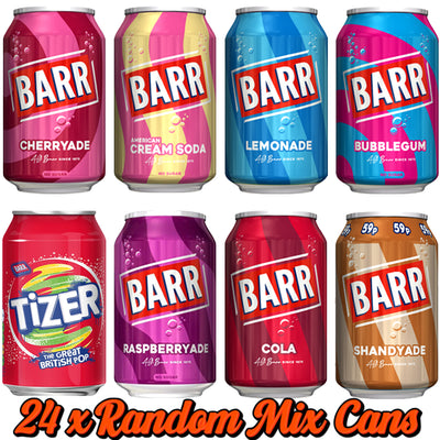 Barr American No Sugar Random Mix Sparkling Soft Drink 330ml Cans – 12 or 24 Pack