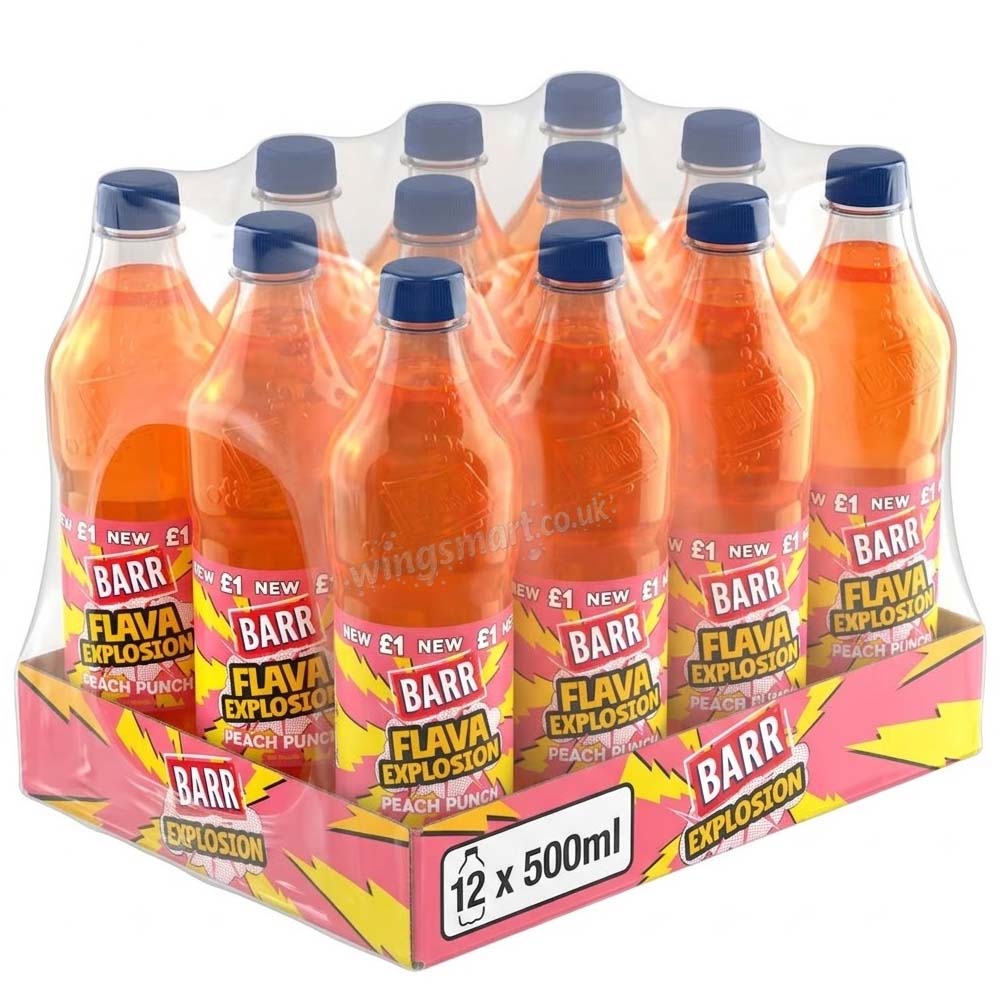Barr Flava Explosion Peach Punch No Sugar Soft Drink 500ml (12 Pack)