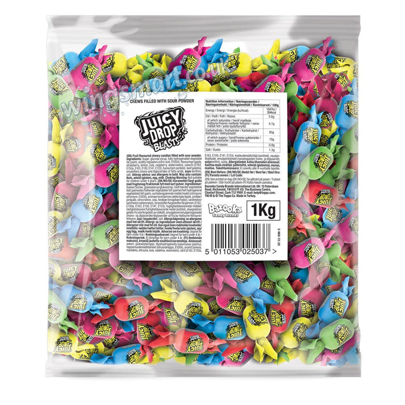 Bazooka Juicy Drop Blasts 1kg – Sour Filled Chewy Candy Mix