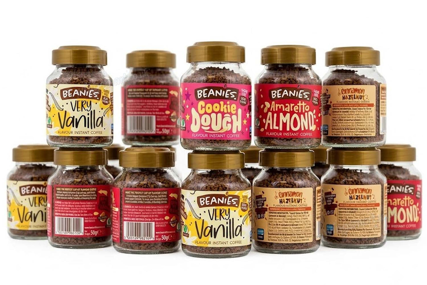 Beanies 50g Flavour Coffee Variety Pack – Instant Flavoured Coffee Jars (6 / 12 / 18 / 24 Random Mixed)