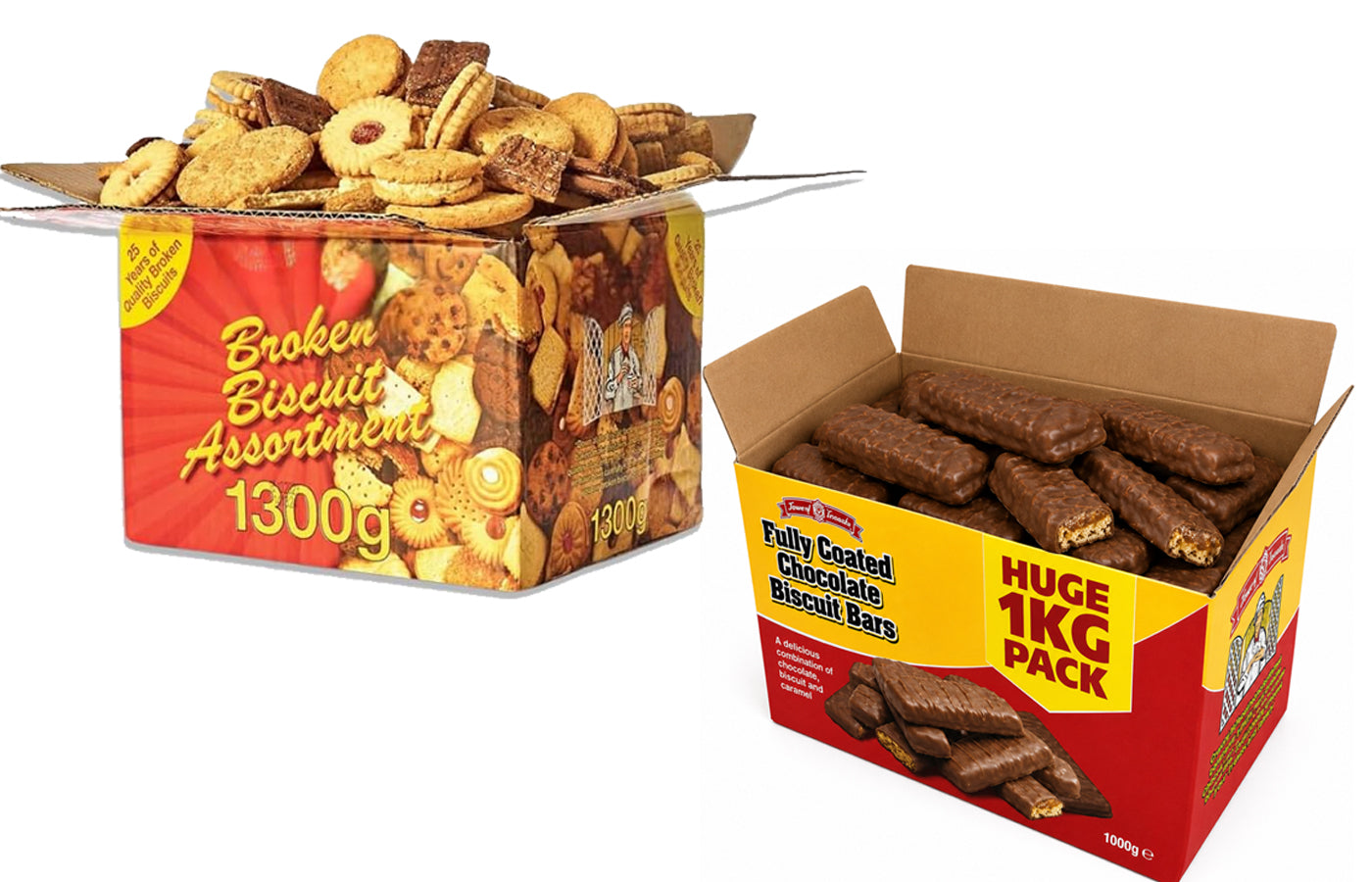 Fully Coated Chocolate Biscuit Bars 1kg + Broken Biscuits Assortment 1.3kg Bulk Bundle