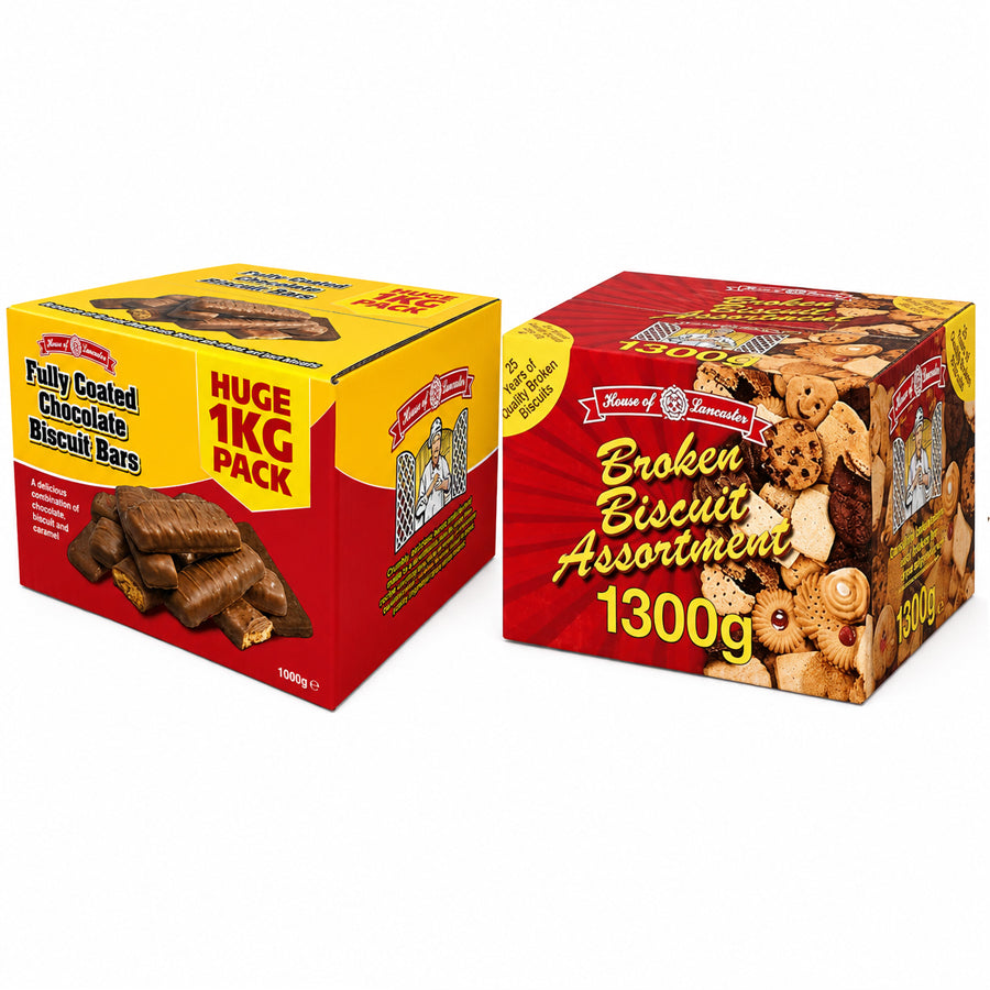 Fully Coated Chocolate Biscuit Bars 1kg + Broken Biscuits Assortment 1.3kg Bulk Bundle