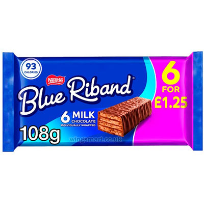 Blue Riband Milk Chocolate Wafer Biscuit Bar 6 Pack Multipack 108g PMP (Box of 14)