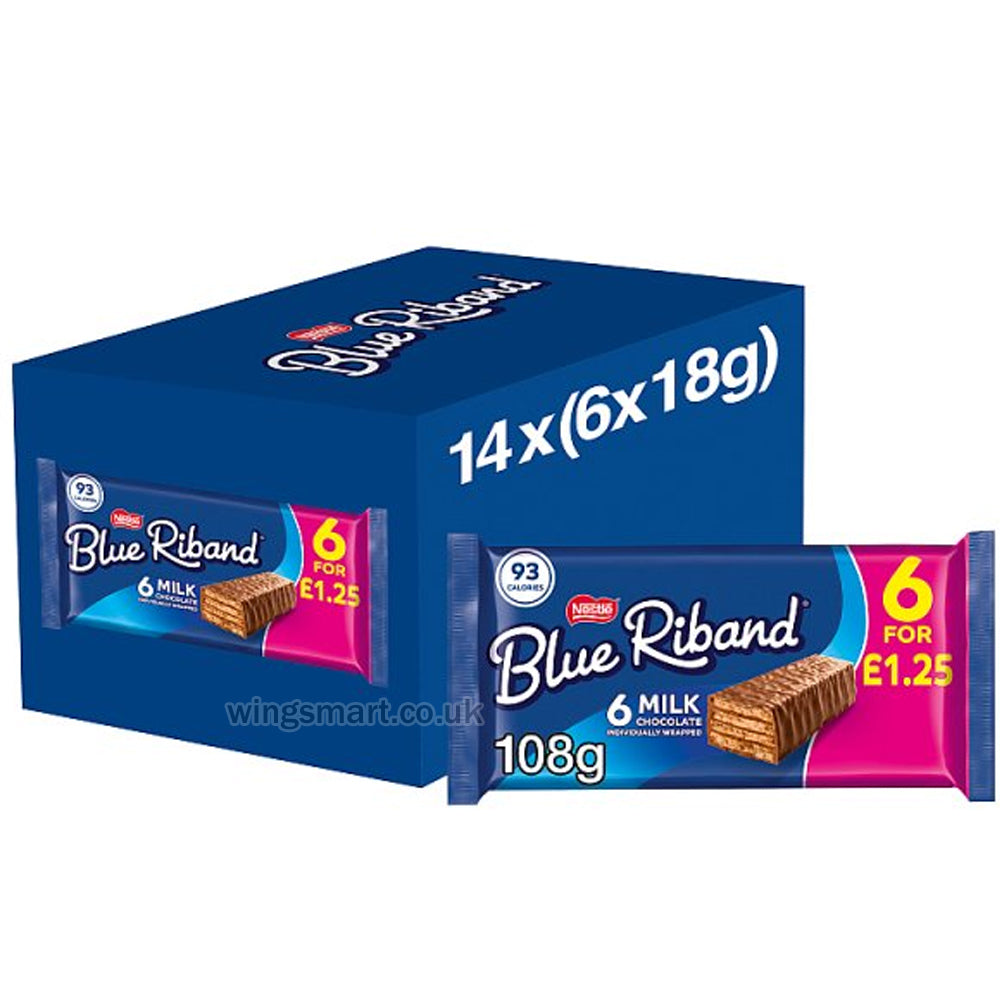 Blue Riband Milk Chocolate Wafer Biscuit Bar 6 Pack Multipack 108g PMP (Box of 14)