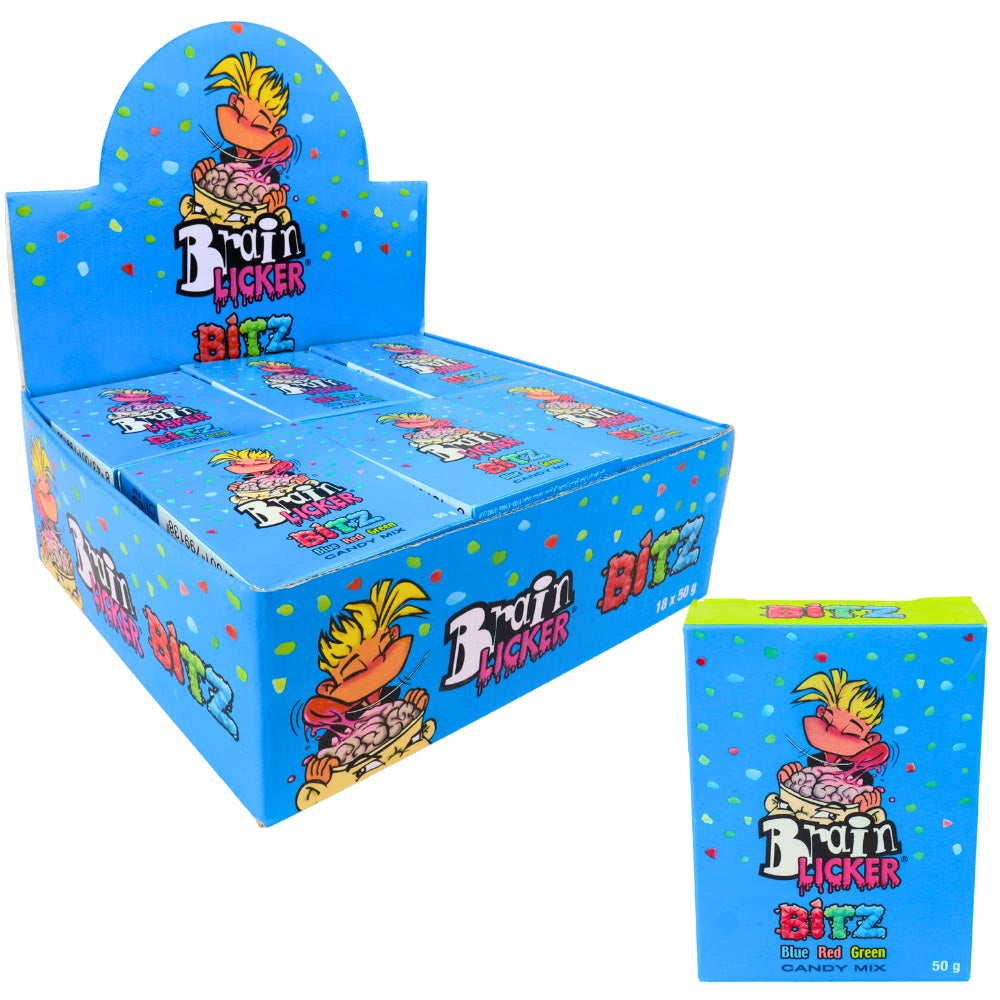 Brain Licker Bitz Fizzy Candy 50g – Pack of 18 Boxes