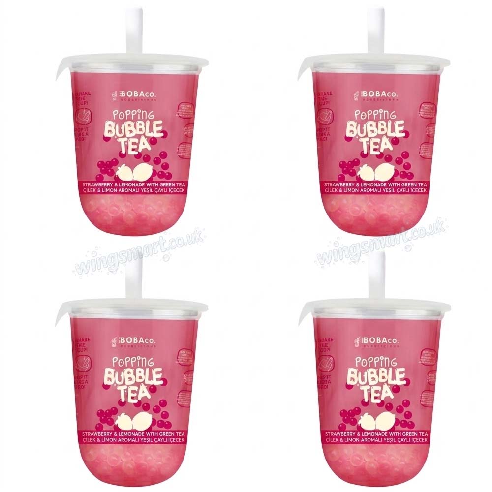 The Boba Co Popping Bubble Tea Strawberry & Lemonade 330ml (4, 8 & 12 Packs)