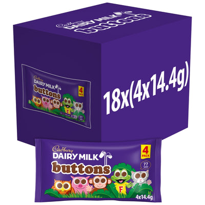 Cadbury Dairy Milk Buttons Multipack – 4 Pack x 14.4g (18 Packs)