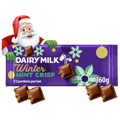 Cadbury Dairy Milk Winter Mint Crisp Large Chocolate Bar 360g - Festive Christmas Edition