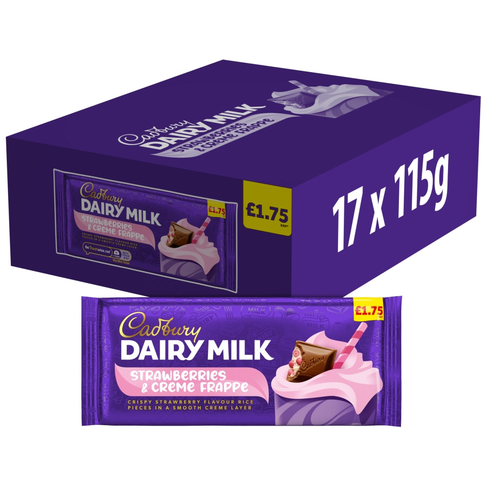 Cadbury Dairy Milk Strawberries & Creme Frappe Chocolate Bar 115g (17 Bars)