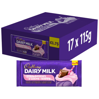 Cadbury Dairy Milk Strawberries & Creme Frappe Chocolate Bar 115g (17 Bars)