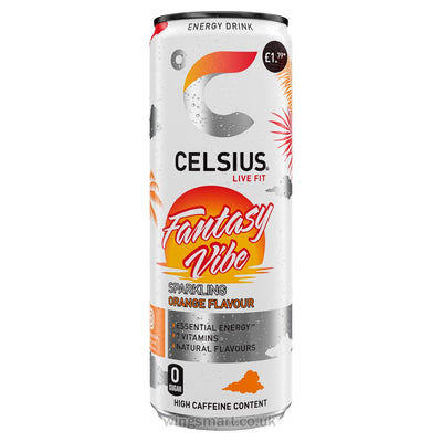 Celsius Live Fit Fantasy Vibe Sparkling Orange Flavour Energy Drink 355ml (12 Cans)