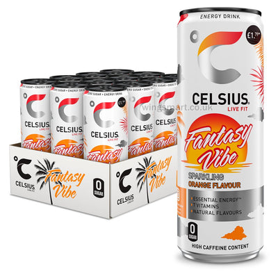 Celsius Live Fit Fantasy Vibe Sparkling Orange Flavour Energy Drink 355ml (12 Cans)