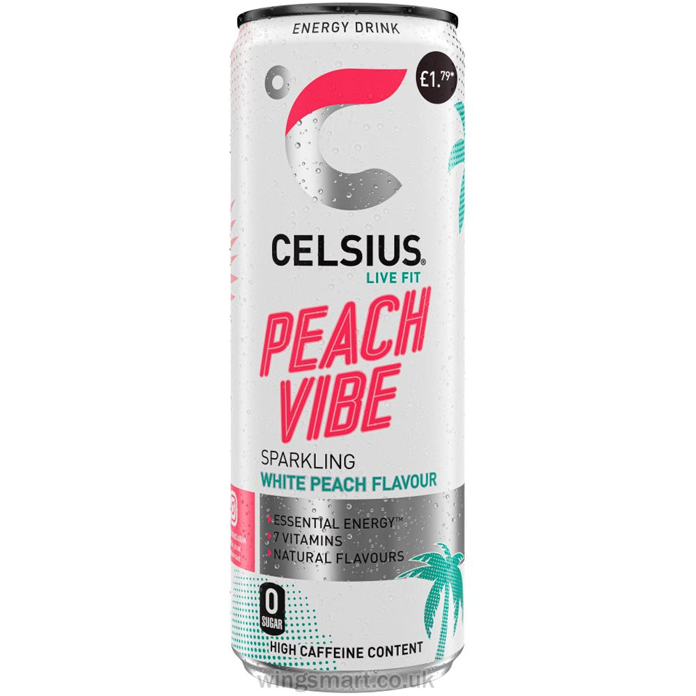 Celsius Live Fit Peach Vibe Sparkling White Peach Flavour Energy Drink 355ml (12 Cans)