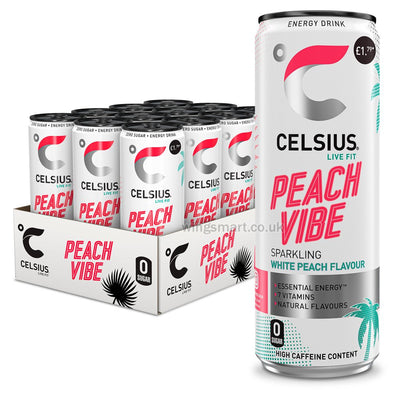 Celsius Live Fit Peach Vibe Sparkling White Peach Flavour Energy Drink 355ml (12 Cans)