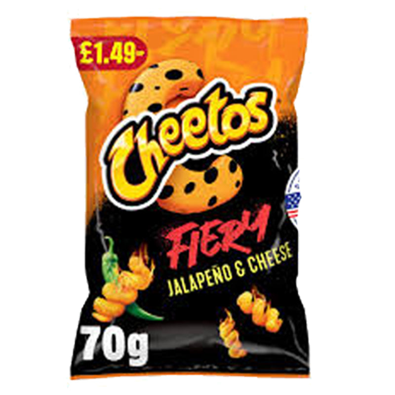 Cheetos Fiery Jalapeño & Cheese Sharing Crisps 70g (Pack of 12) – Spicy Crunchy Snacks