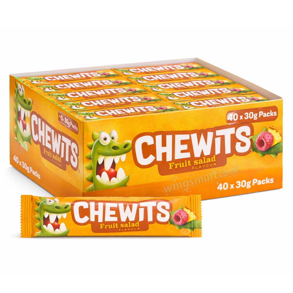 Chewits Flavour Stick Pack 30g – Cherry, Blue Raspberry & Fruit Salad (Case of 40)