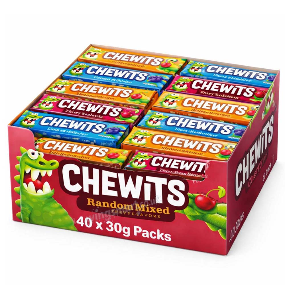 Chewits Flavour Stick Pack 30g – Cherry, Blue Raspberry & Fruit Salad (Case of 40)
