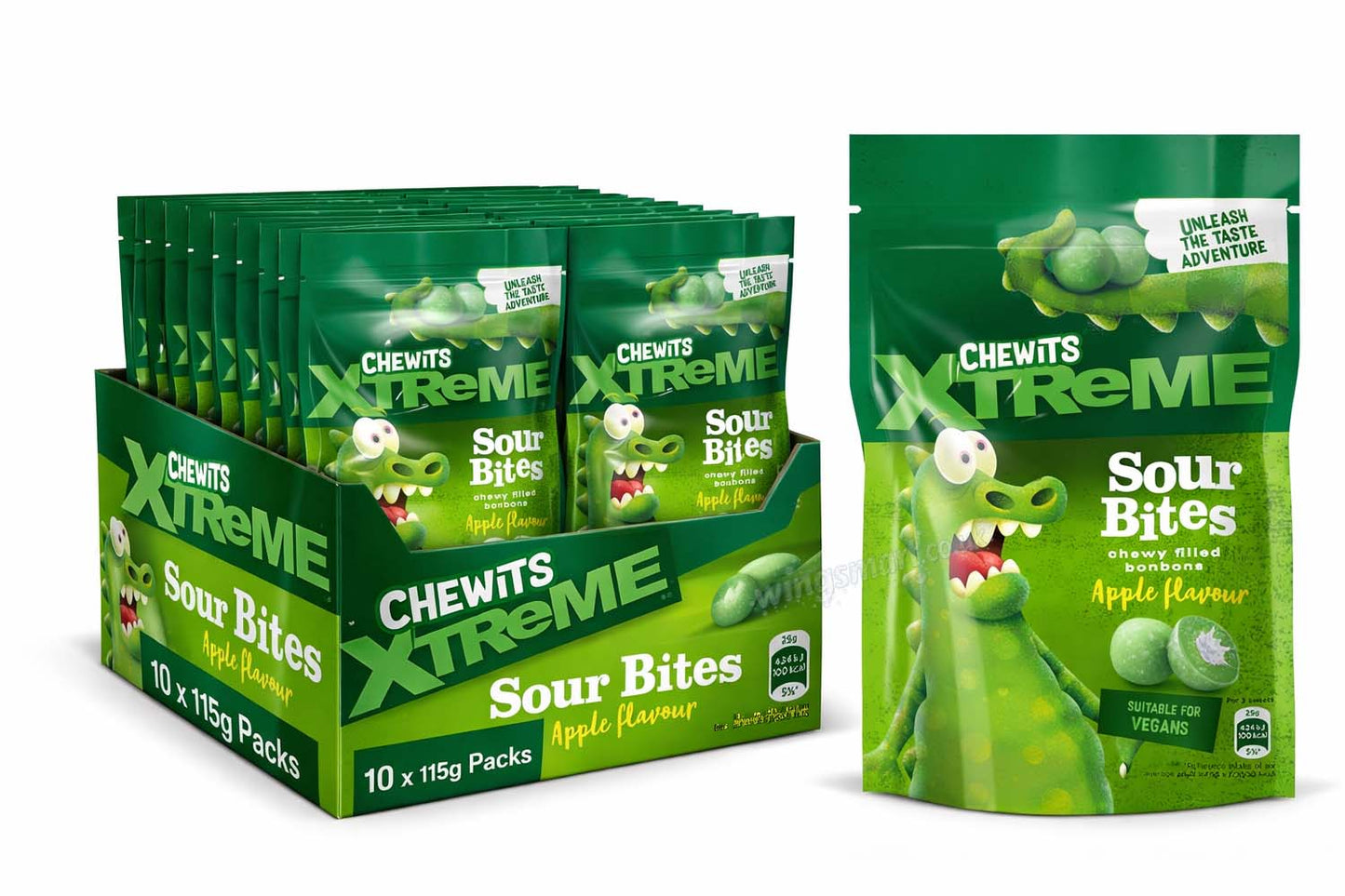 Chewits Juicy & Sour Bites Assorted Flavours 115g (10 Bags)