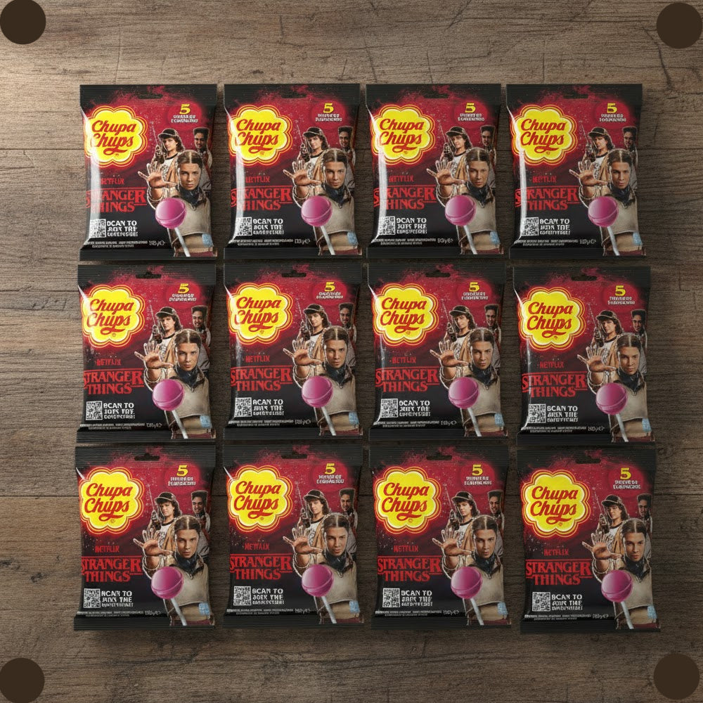 Chupa Chups Stranger Things 5 Flavours Lollipops Bag 120g – 12 Pack