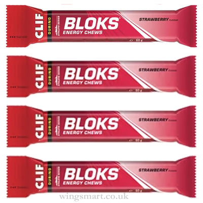 Clif Bloks Energy Chews Strawberry Flavour + Caffeine Bar 60g (Box of 4)