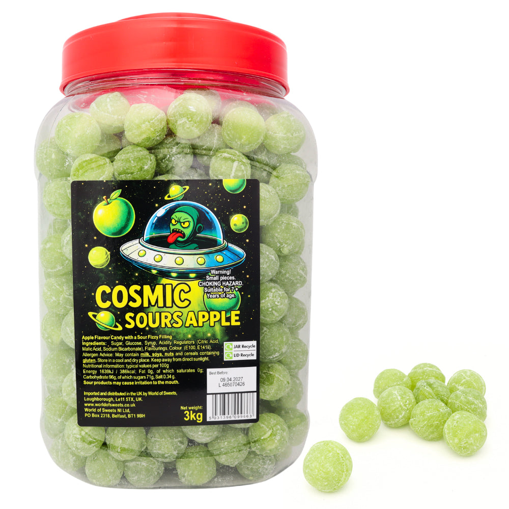 Cosmic Sours Apple Sour Candy Jar 3kg – Fizzy Sour Apple Sweets Bulk Jar