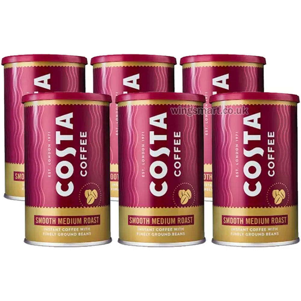 Costa Coffee Smooth Medium Roast Instant Coffee, 6 x 100g