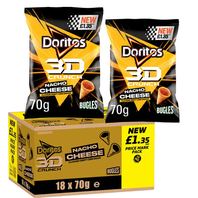 Doritos 3D Crunch Crisps 70g PMP £1.35 – 18 Pack (Sizzling Steak / Nacho Cheese)