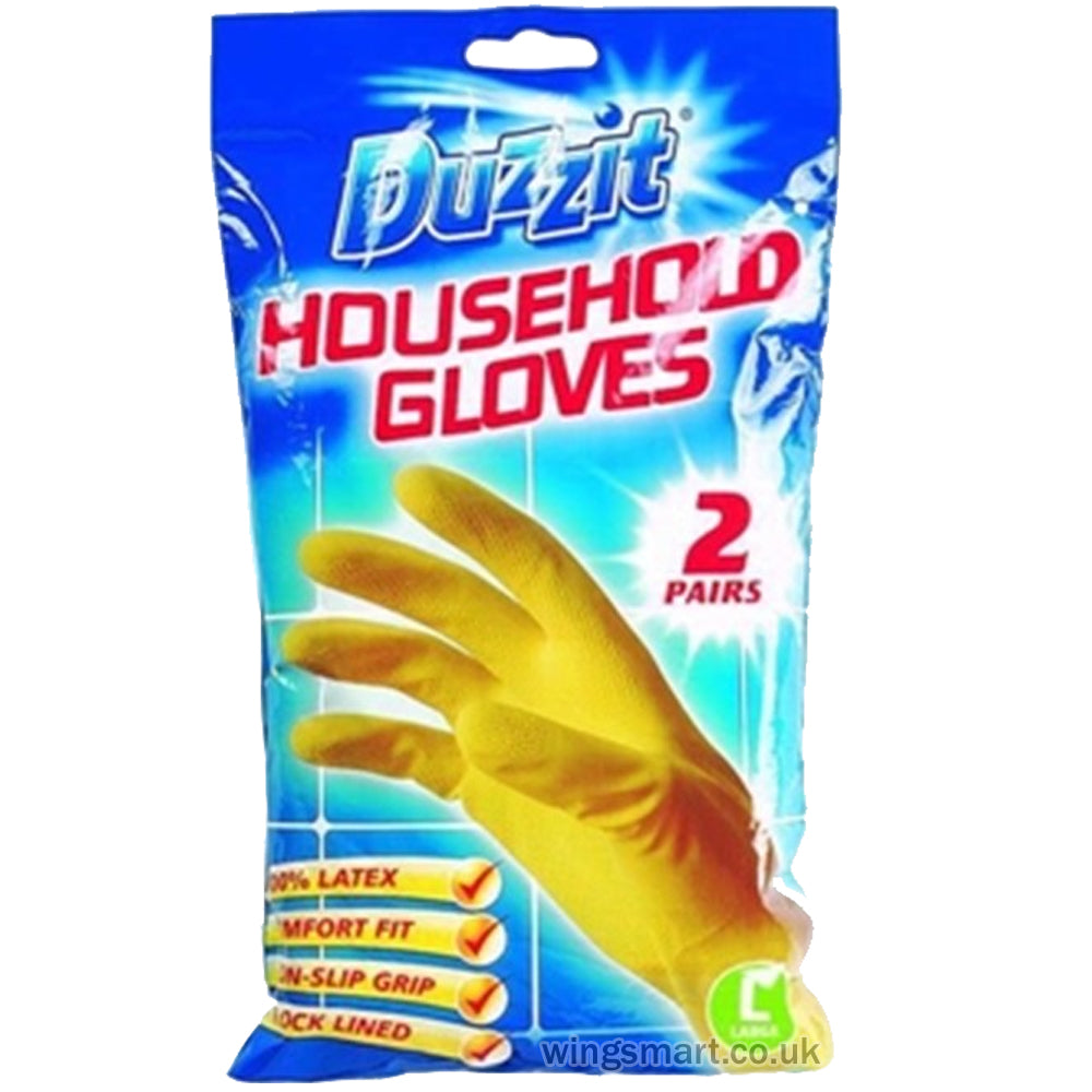 DUZZIT RUBBER GLOVES HOUSEHOLD LARGE 2 PAIRS (Pack of 6)