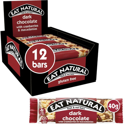 Eat Natural Dark Chocolate with Cranberries & Macadamias Fruit & Nut Bars 40g (Box of 12)