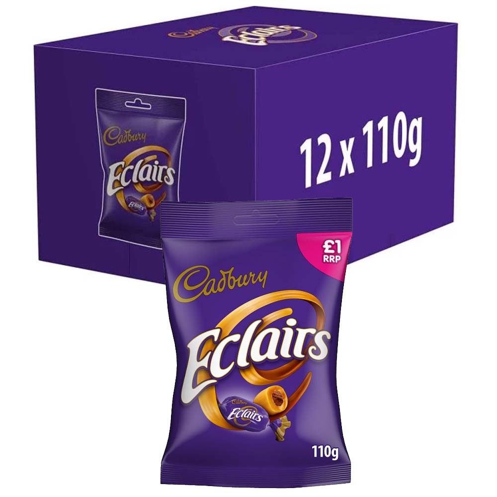 Cadbury Eclairs Chocolate Caramel Sweets 110g Bags (Case of 12) | Creamy Milk Chocolate Centre