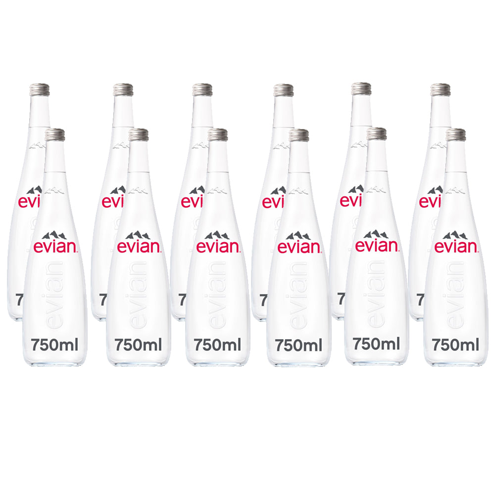 Evian Still Natural Mineral Water Glass Bottle 750ml