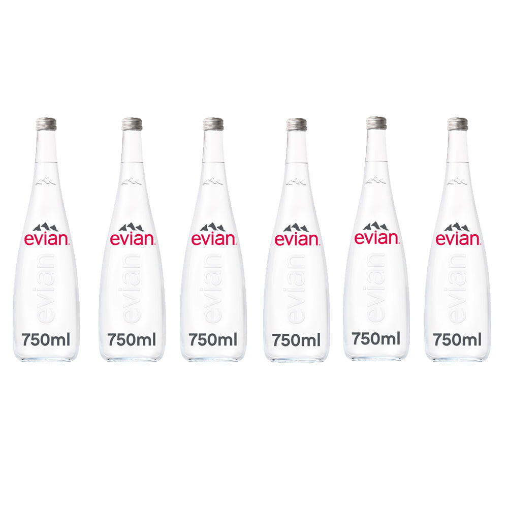 Evian Still Natural Mineral Water Glass Bottle 750ml