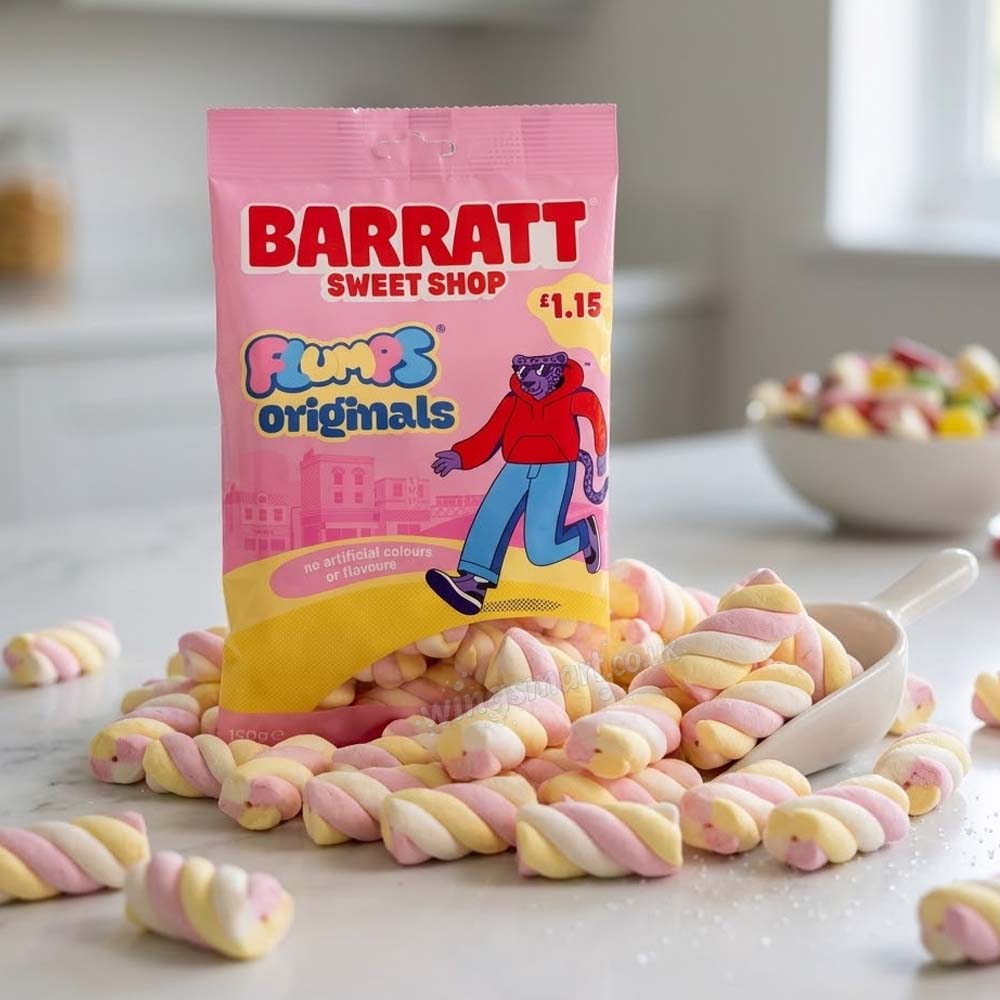 Barratt Sweet Shop Flumps Originals Marshmallow Twists 130g Bag (12 Pack Box)